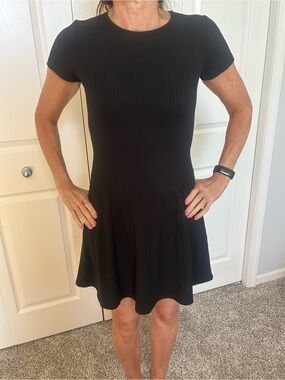 Forever 21 Black Ribbed Short-Sleeve Skater Dress